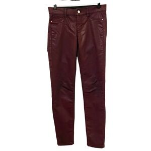 White House Black Market Wax Jeans Maroon size 2 Regular Stretch Leather-Look